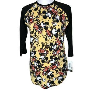 Disney LuLaRoe Randy XS Womens 3/4 Sleeve Raglan Top W/ Minnie Mouse Print